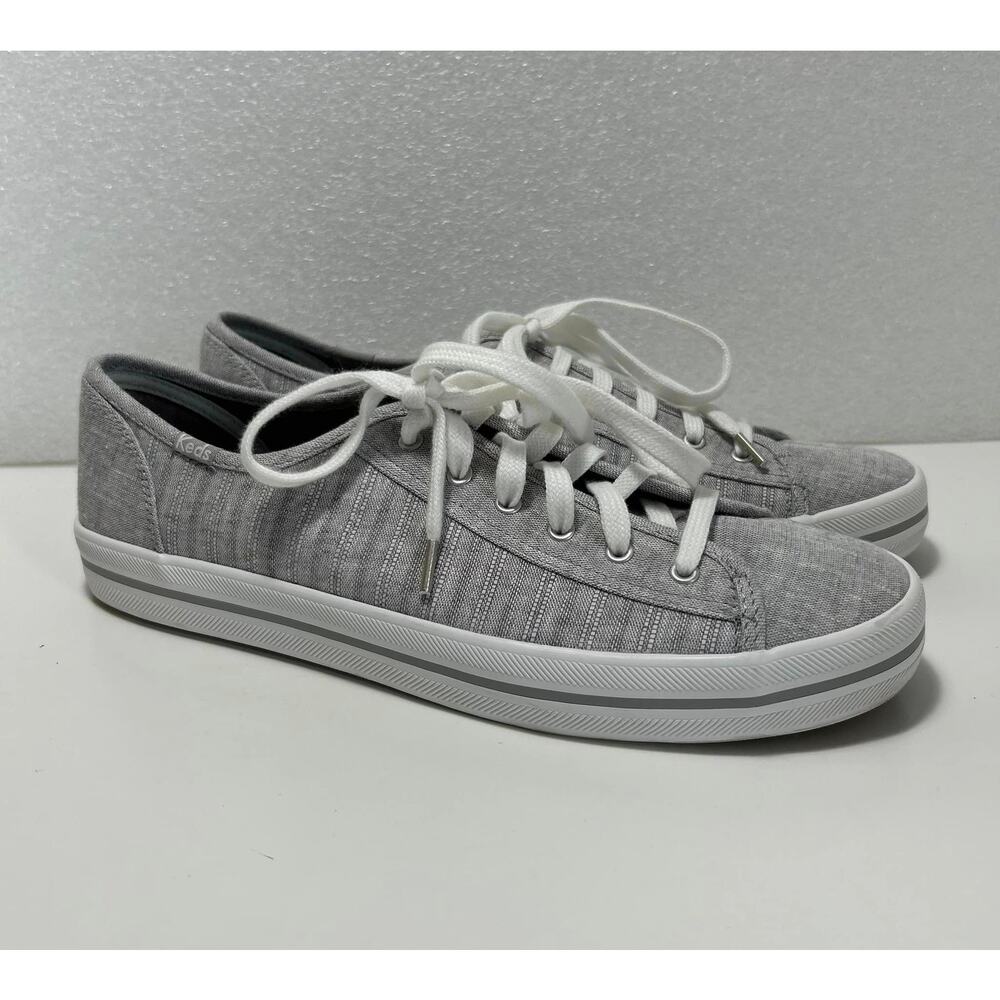 KEDS Gray Kickstart Chambray Canvas Sneakers Shoes WF62943 Tie Womens 10